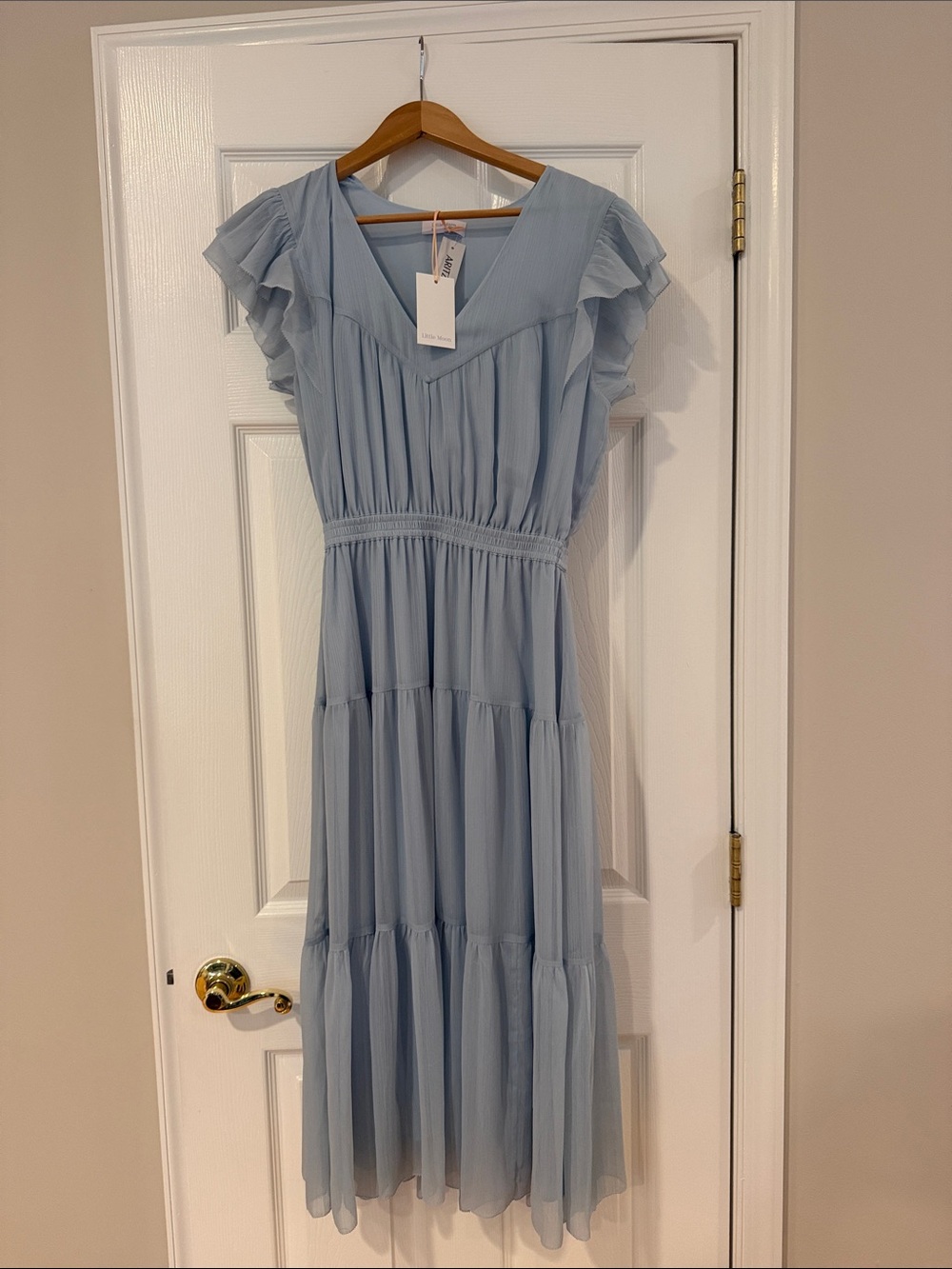 Women's Light Blue Tiered Chiffon Maxi Dress- Aritzia- Size S